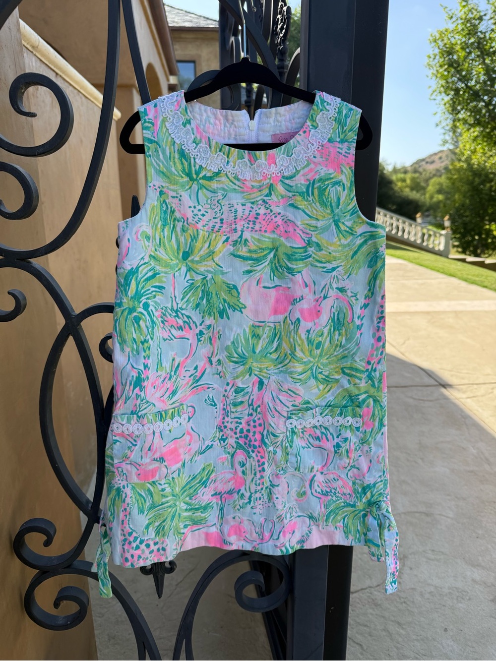 Lilly Pulitzer Pink & Green Floral Shift Dress with Lace Trim